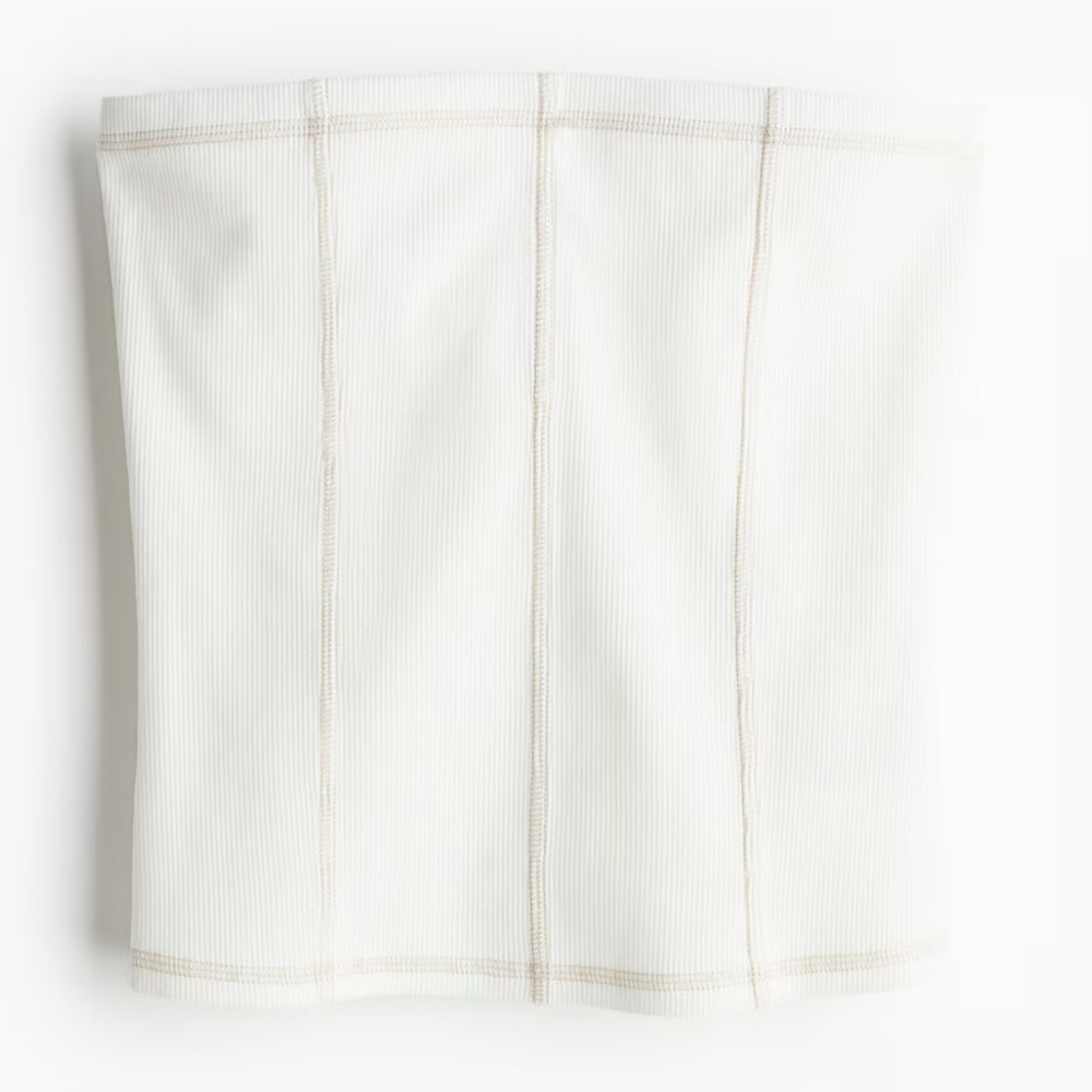 H&M Divided RIBBED TUBE TOP WITH FLATLOCK SEAMS Cream Top Sz XS